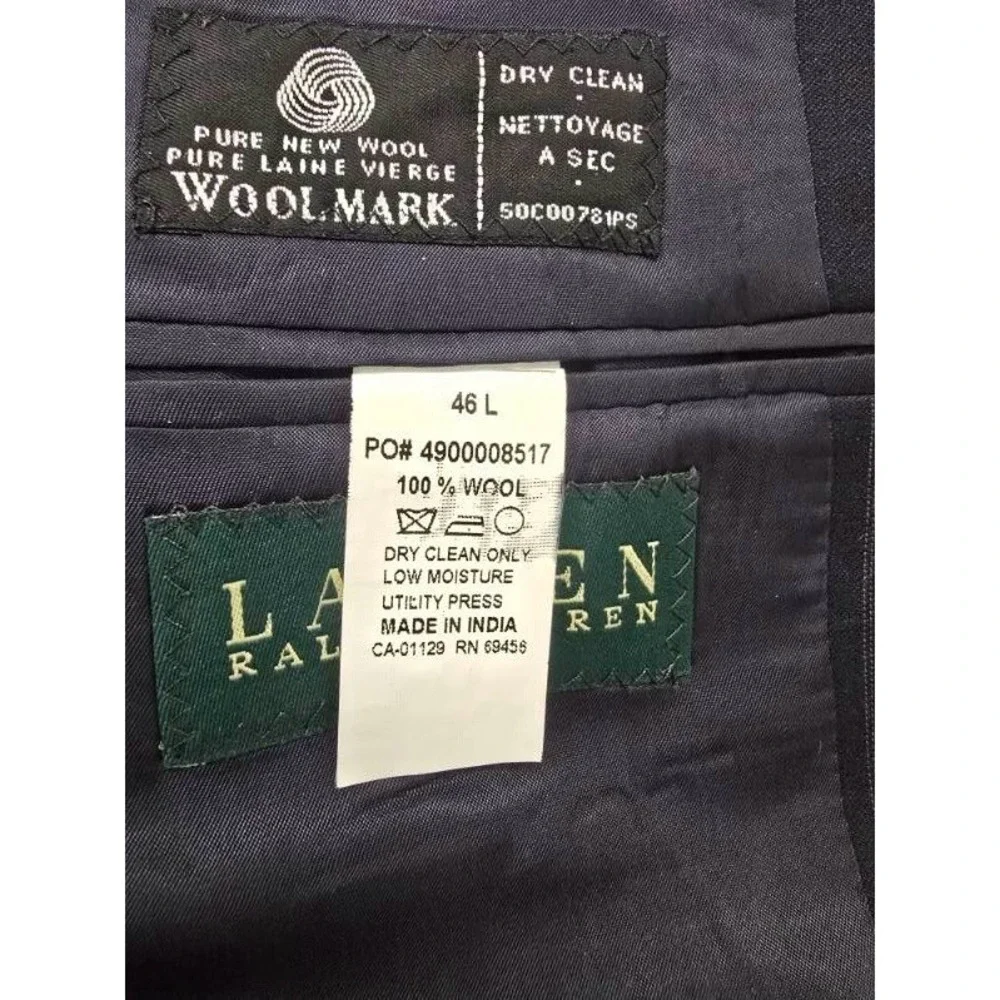 Lauren Ralph Lauren Blazer Men's 46L Navy Pinstripe Two Button 100% Wool‎